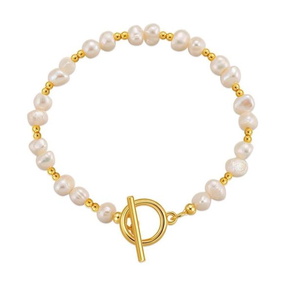 Vintage style Geometric Freshwater Pearls 18K GP Bracelet - Picture 2 of 4